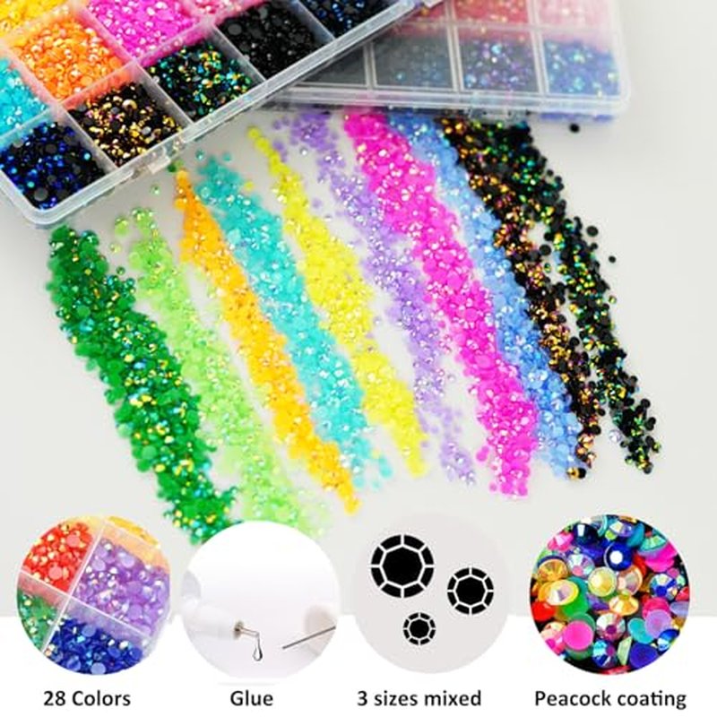 22000PCS Multicolor Resin Rhinestones for DIY Crafts - 3mm, 4mm, 5mm
