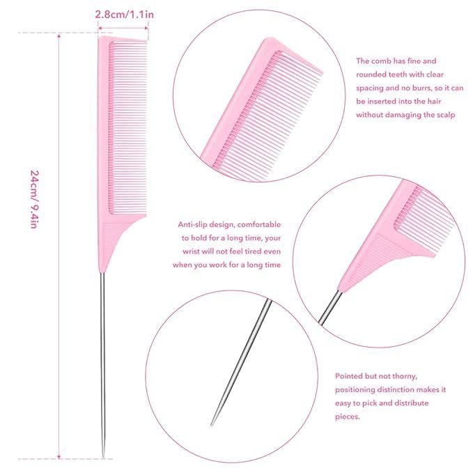 5-Piece Pink Hair Comb Set for Kids - Smoothing & Teasing Brushes