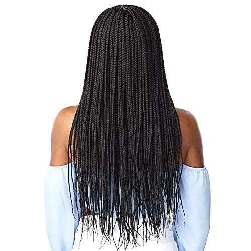 Sensationnel Cloud9 4X5 Braided Wig - Center Part Feed In 28 Inch Hand Tied Swiss Lace Braided Wig With Large Parting Area (1B OFFBLACK)