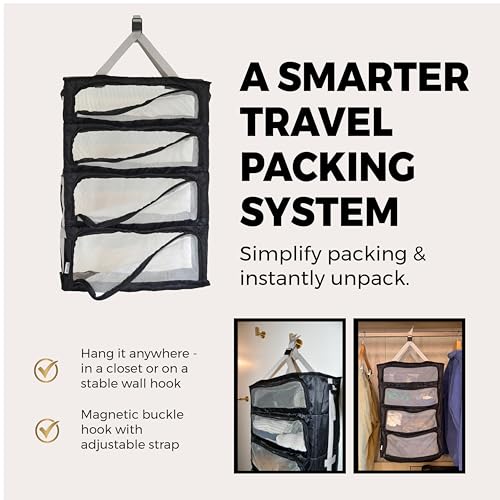 Hanging Suitcase Organizer with Compression - 4-Compartment Travel Closet