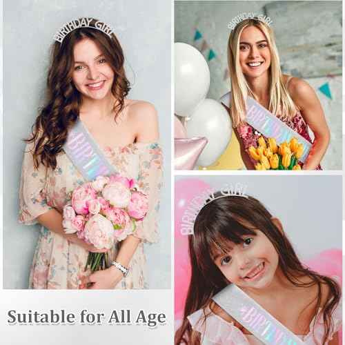 CAVETEE Birthday Girl Crown and Sash£¬ Princess Tiara Happy Birthday Headband Party Accessories for Women and Girls