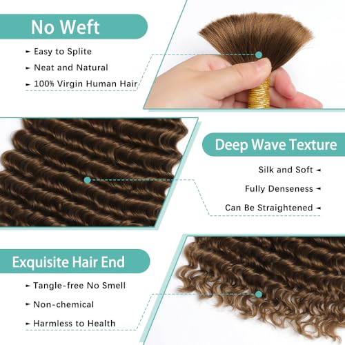 LEISWISS Human Braiding Hair 150g 24 Inch Deep Wave Boho Extensions - Chocolate Brown #4