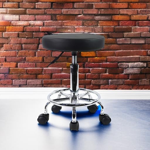 KKTONER PU Leather Rolling Stool with Foot Rest - Black
