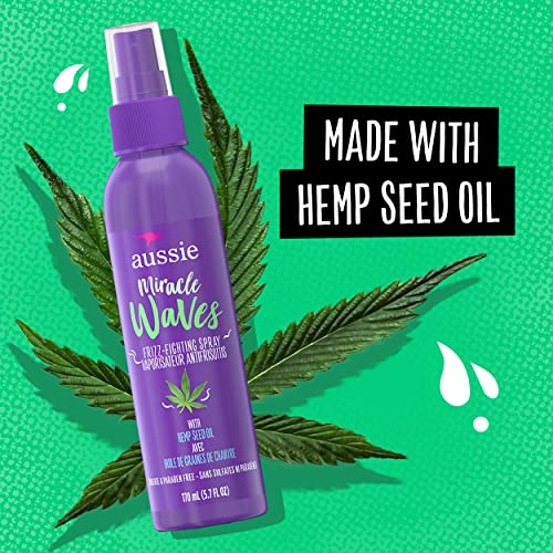 Aussie Miracle Waves Frizz-Fighting Spray with Hemp Seed Oil, Sulfate Free, 5.7 fl. oz. (1 Pack, Packaging May Vary)