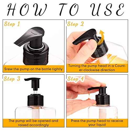 Zubebe 32 Pcs 16 oz Empty Plastic Pump Bottles Lotion Bottles with Black White Pumps Clear Square Lotion Dispenser Refillable Shampoo Container for Massage Oil Liquid Soap Face Cream Moisturizer
