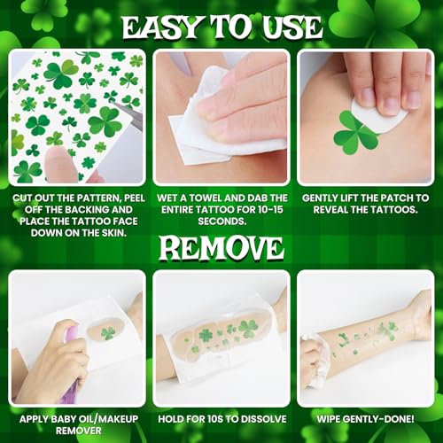 EMOME St Patrick Day Accessories, St Patrick's Day Shamrock Face Tattoo with Green White Face Gems, Saint Patrick's Day Makeup Art Decorations for Women, Girls