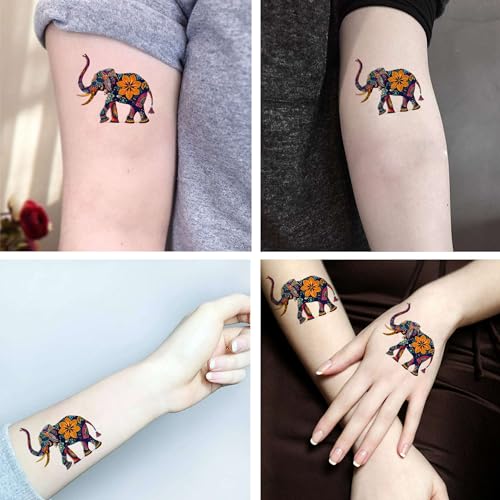 Six sheets Temporary Tattoos for Men and Women Elephant for Men Temporary tattoo for Women Neck Arm Chest
