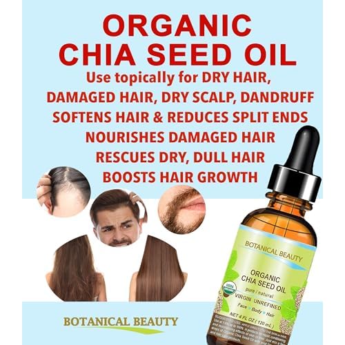 Botanical Beauty Organic CHIA SEED OIL 100% Pure Natural Virgin Unrefined Cold-Pressed Carrier Oil 1 Fl Oz 30 ml for Face, Skin, Body, Hair, Lip, Nails. Rich in Vitamin E