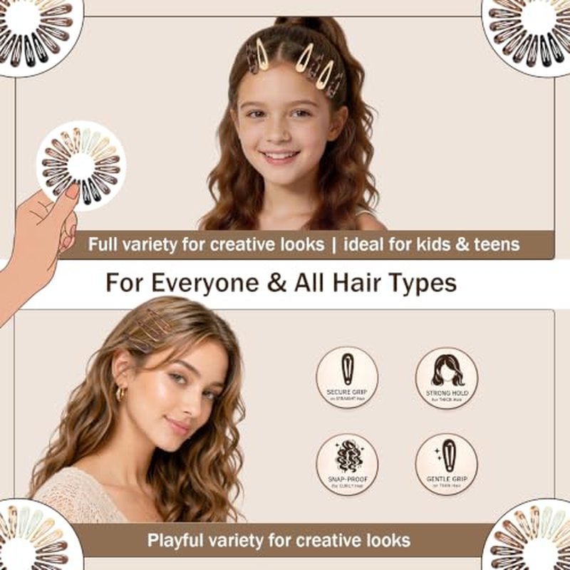 50 PCS Non-Slip Small Snap Hair Clips Set with Storage Box