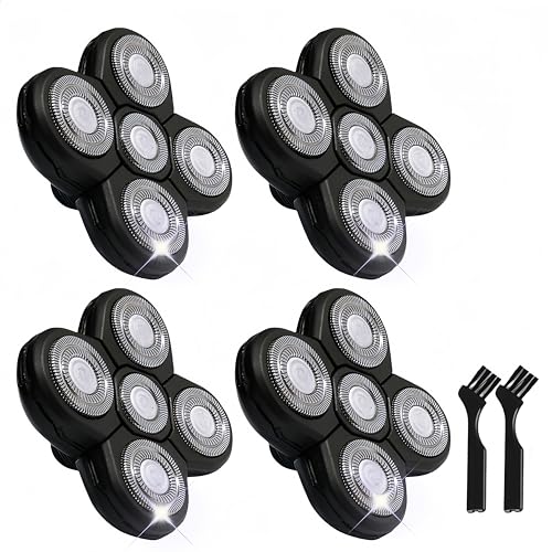 4PCS Shaver Replacement Blades for Head Shaver, 5 Blades Shaver Heads for Bald Men, Head and Face Electric Razor Heads, 2 Cleaning Brush