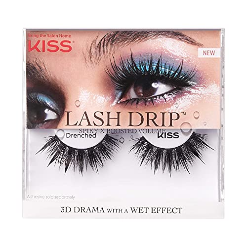 KISS Lash Drip False Eyelashes, Spiky X Boosted Volume, Unique Wet Look Hydrated Effect, Multi-Length Rewearable Fake Eyelashes, Wispy Crisscross Lash Pattern, Style ?˜Drenched?? 1 Pair