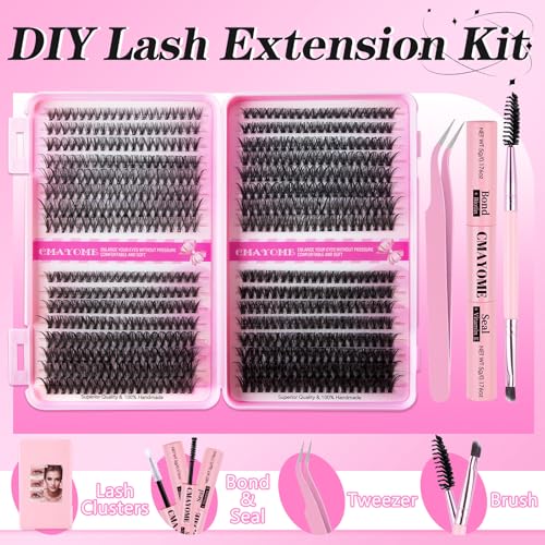 Lash Extension Kit, 30D 40D 50D 60D Individual Lash Clusters, 640Pcs Eyelash Clusters DIY Lash Books with Lash Bond and Seal, Lash Tweezers Brush