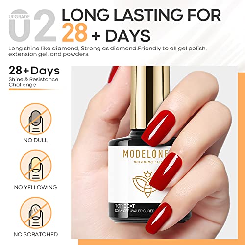 Modelones No Wipe Gel Top and Base Coat Set - Long Lasting 2-Piece Kit