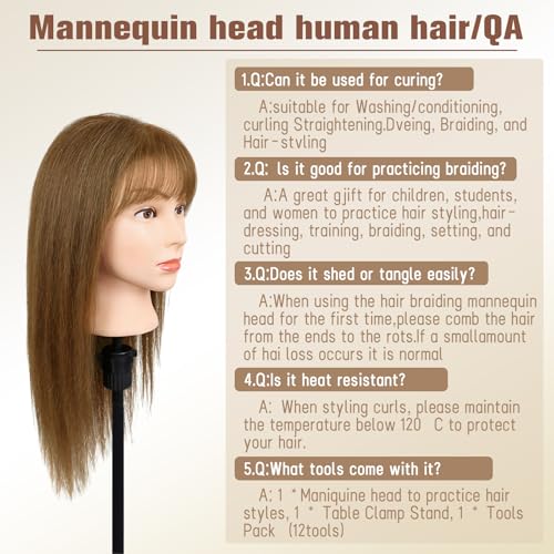 22" Light Brown Real Hair Mannequin Head with Stand & Tools