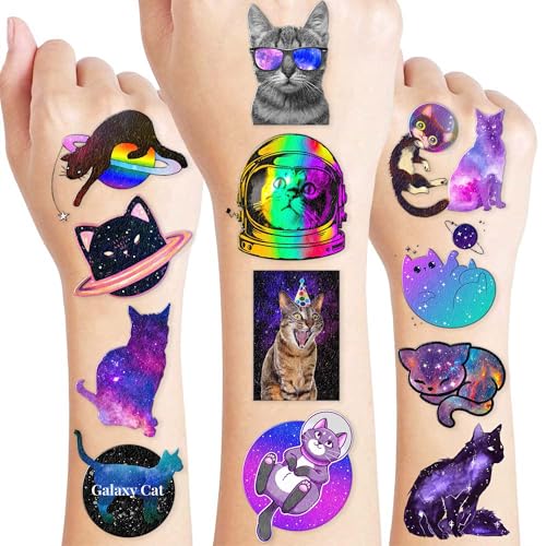 96 PCS Space Cat Temporary Tattoos for Kids Party Favors