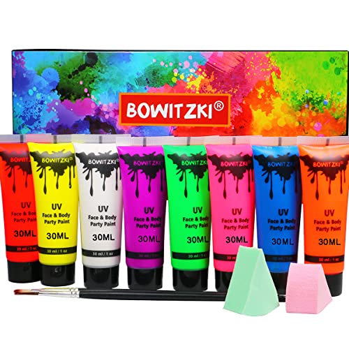 Bowitzki UV Neon Face Paint Kit 8x30ml Glow in Dark