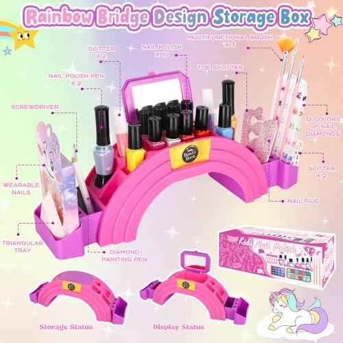 Kids Nail Polish Set for Girls, 28Pcs Nail Art Kit with Nail Dryer, Non-Toxic Peel-Off Water-Based Nail Polish Christmas Birthday Gifts Toddlers Kids Girls Toys Ages 8 9 10+