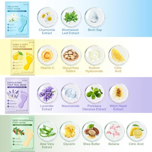 BESNEL 8-Pack Moisturizing & Exfoliating Foot Mask Socks - 4 Styles