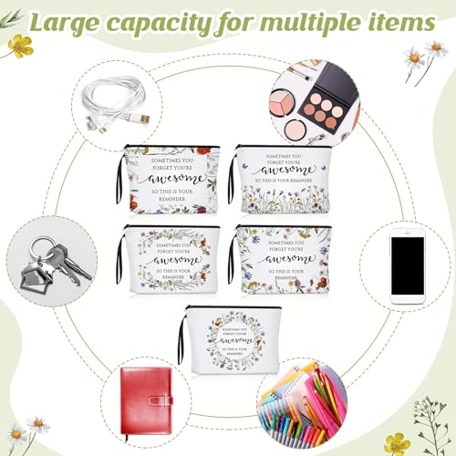 Reginary 20 Pcs Makeup Bags Gift for Women Bulk Inspirational Flower Canva Cosmetic Bag with Zipper You Are Awesome Thank You Gift for Staff Employee Coworker Team Nurse Caregiver (Inspirational)