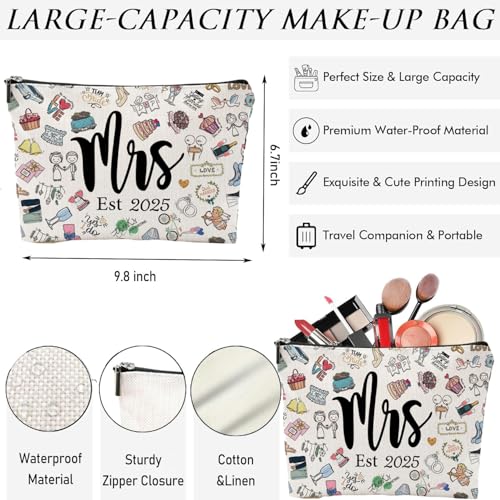 Linen Makeup Bag for Bride - Wedding & Bridal Shower Gift, Personalized Est 2025