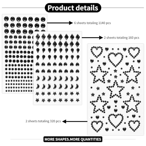 1620Pcs Self-Adhesive Face Gems Rhinestones Set with Tweezers