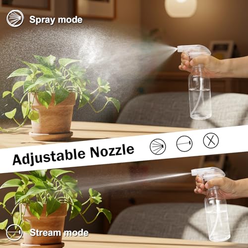Hethyo 12oz Glass Spray Bottles - Refillable Mist & Stream Nozzle (2 Pack)