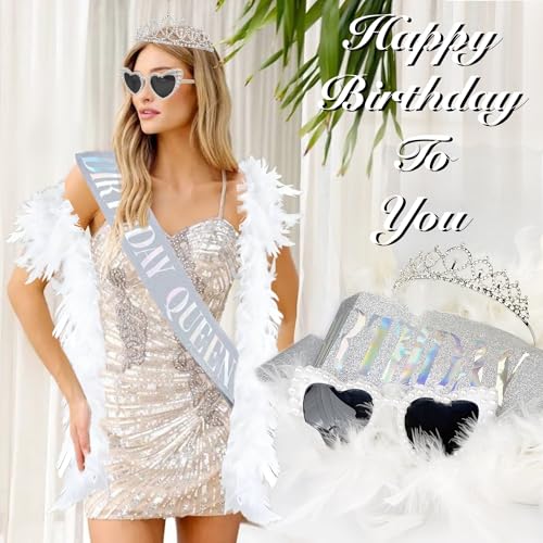 Birthday Queen Sash, Tiara & Accessories Set with Boa & Glasses