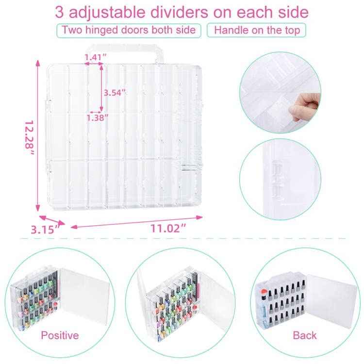JIASHENG Two Nail Polish Organizer Case Holders, 48 Bottles Universal Nail Storage Box for Double Side Adjustable Space Divider for Acrylic Nail Gel Dip Powder Tips Set with Two Toe Separator