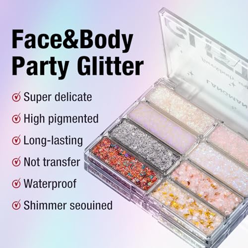 8 Colors Face & Body Glitter Palette - Holographic Mermaid Sequins
