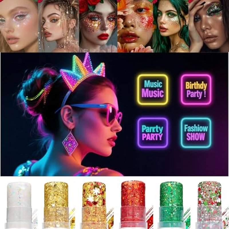 Christmas Glitter Stick - Red, Green & White Face & Body Makeup