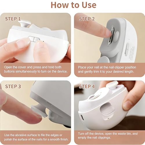 Electric Nail Clipper, Electric Nail Clippers for Seniors, Universal Automatic Fingernail Grinder, Electric Nail Clippers with LED Light and 3 Speed Settings for Safe Nail Care (1PC-White)