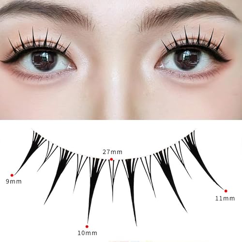 Fake Eyelashes Natural Look False Eye Lashes Daily Strip Cross Clear Band 9-11mm Cross Lashes Invisible Thin band Cute Lash for Wedding Daily Work Manga Eye Makeup 5 Pairs L01