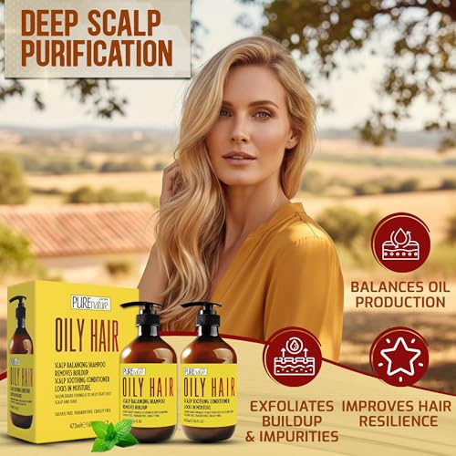 Oily Hair Shampoo & Conditioner Set - Sulfate Free, 16 Fl Oz