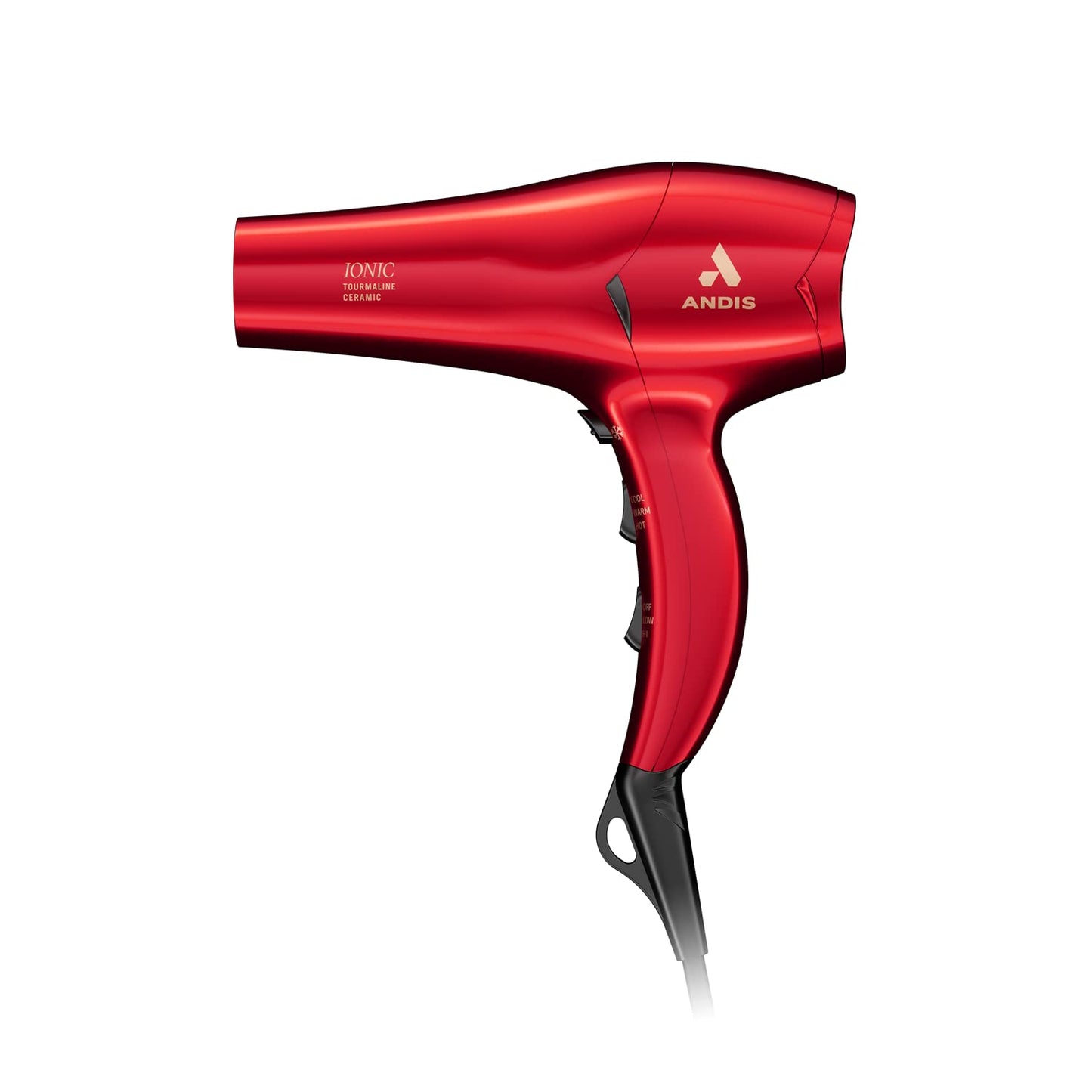 Andis 30290 1875-Watt Tourmaline Ceramic Ionic Pro Dry Professional Hair Dryer, 3 Heat Settings & 2 Speed Settings, 2 Dryer Attachments, Lightweight, Fast Dry & Low Noise, Soft Grip, Red
