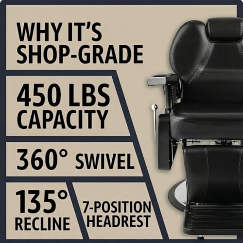 Artist hand Professional Barber Chair - Heavy Duty Hydraulic, 450lb