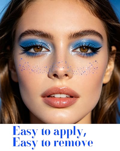 Blue Face Glitter Patches – Festival Rave Makeup Tattoos