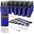Nevlers Small Spray Bottle 2 Oz 48 Pack | Blue Glass Spritzer Bottles | Mini Spray Bottle Mist Set w/Labels, Marker, Funnel, Brush & Shrink Wrap | 2oz Glass Bottles for Oils, Scents & Travel Use