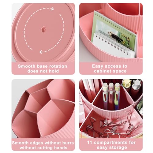 DASITON 360¡Æ Rotating Makeup Brush Holder Organizer,Large Capacity Makeup Organizer Countertop,11 Slots Makeup Brush Holder,Cosmetic Organizer,Cosmetic Display Cases for Vanity,Desktop,Bathroom(Pink)