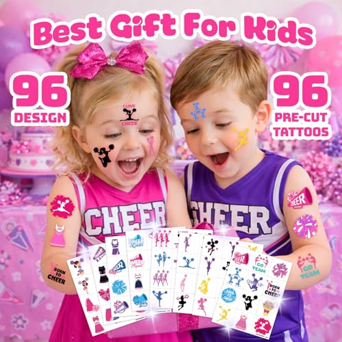 96 Cheerleading Temporary Tattoos for Kids - Pre-Cut Party Favors