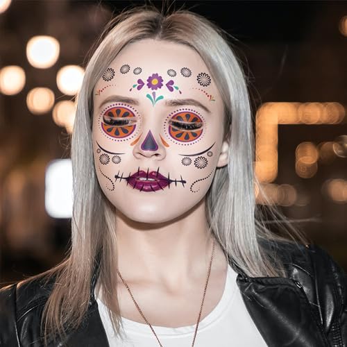 Sugar Skull Face Tattoos 12 Pack Halloween Skeleton Makeup