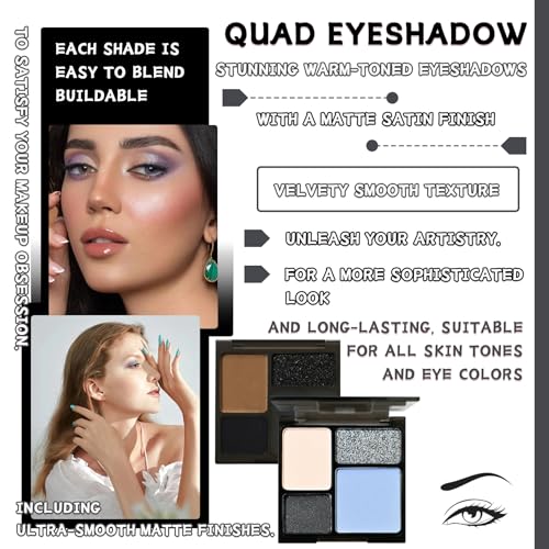 Blue Gray Eyeshadow Palette - 4 Matte & Shimmer Colors