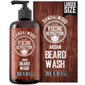 Viking Revolution Sandalwood Beard Wash for Men with Argan Oil - Beard Softener and Strengthener Beard Shampoo with Ginseng, Red Sage, Vitamin B5, Vitamin E - Sandalwood Beard Care (33.8 Fl oz)