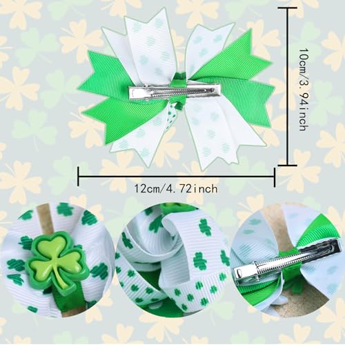 St. Patrick's Day Hair Bows Clips Irish Green Shamrock Hairpin for Kids Grosgrain Ribbon Bowknot Boutique Alligator Hair Clips Green Saint Headwear Accessories for Kids Girls Women 2 Packs