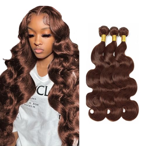 #4 Brown Body Wave Human Hair Bundles - 16-20 Inch, 3 Pack