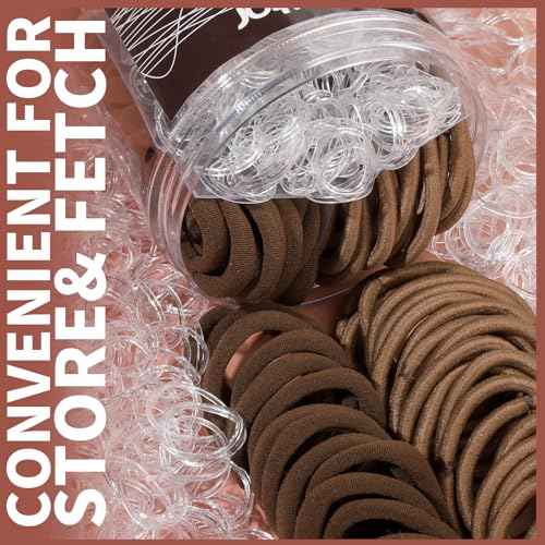 Teenitor Hair Accessories Kit for Woman & Girls: 500pcs Elastic Hair Bands; 30pcs Ponytail Holders, 30pcs Seamless Thick Hair Bands; 40pcs Bobby Hair Pins (Brown)