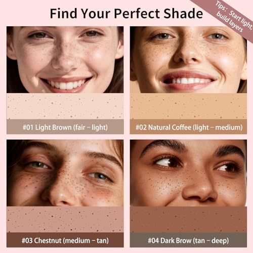 UCANBE 2PCS Dual-Ended Freckle Pen & Freckle Stamp - Precise 15¡Æ Curved Tip Makeup Waterproof & Smudge Proof, Long Lasting Faux Freckles Pencils (01 Light Brown+03 Chestnut)