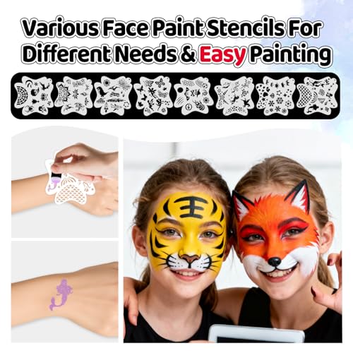 12-Piece Face Paint Brush Set with Stencils & Sponges