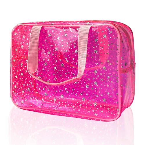 Large Clear Star Cosmetic Bag - Waterproof Travel Makeup Pouch with Handle