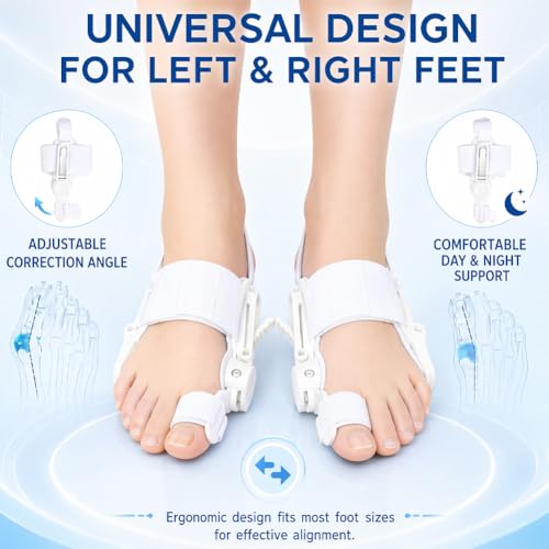White Bunion Corrector for Women & Men - Adjustable Gel Toe Splint for Day & Night Relief