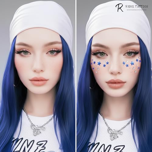 Star Face Stickers, Glitter Temporary Tattoos for 4th of July